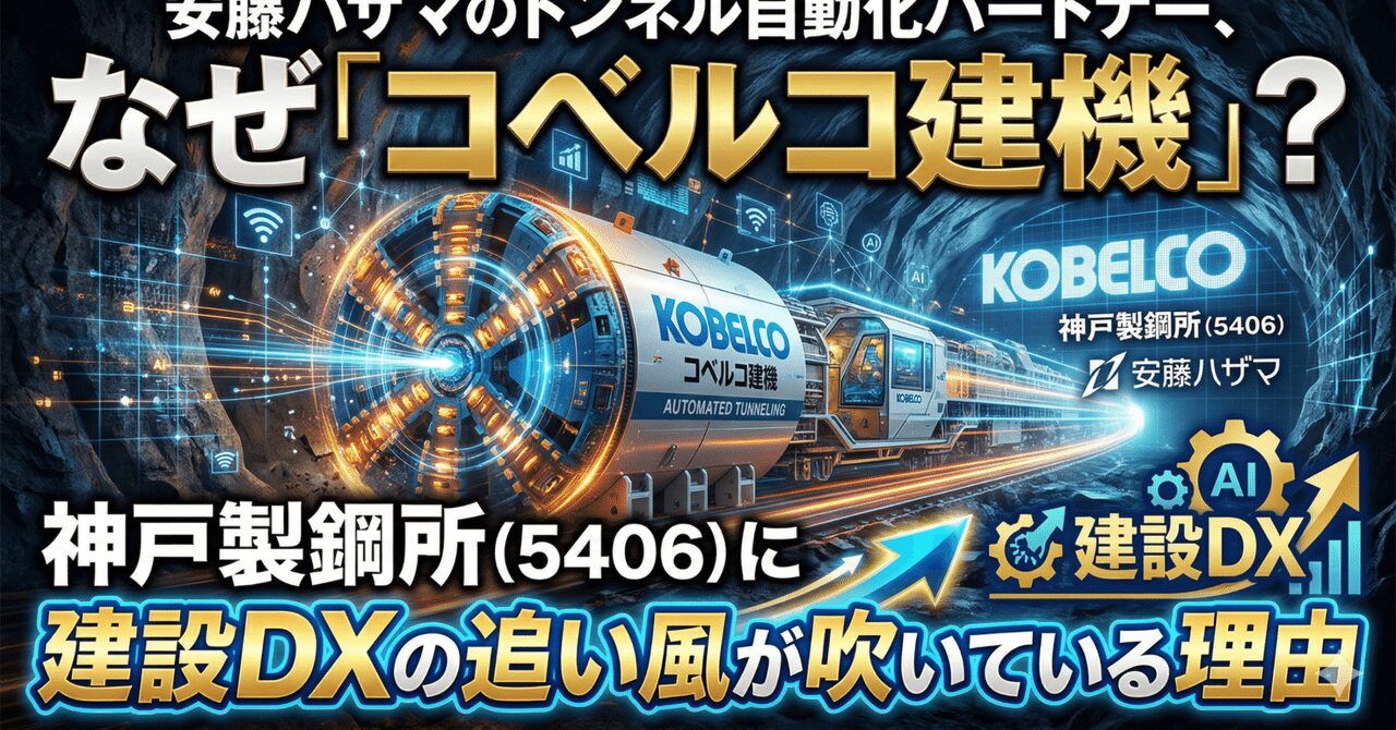 なぜ「コベルコ建機」?安藤ハザマのトンネル自動化パートナー、神戸製鋼所(5406)に建設DXの追い風が吹いている理由