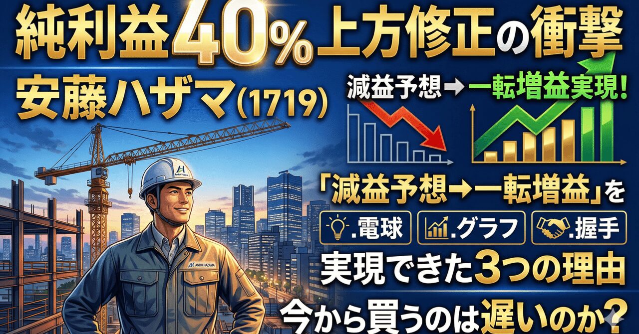 純利益40%上方修正の衝撃 ── 安藤ハザマ（1719）が「減益予想→一転増益」を実現できた3つの理由と、今から買うのは遅いのか？
