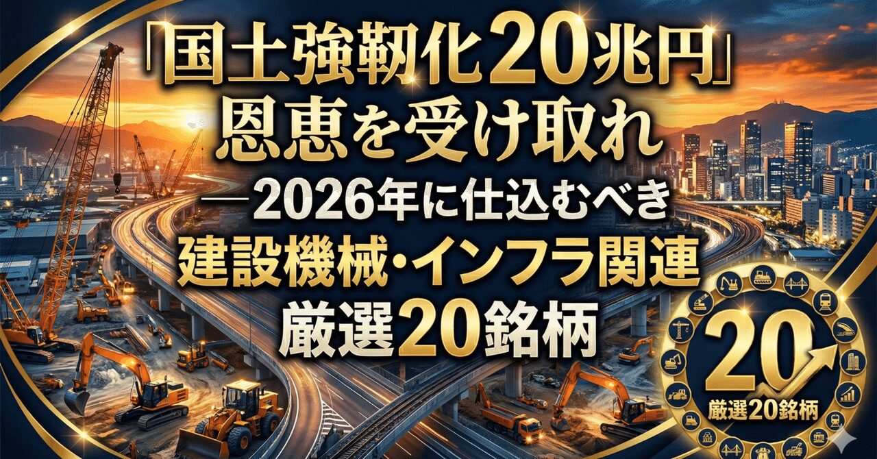 国土強靱化20兆円の恩恵を受け取れ──2026年に仕込むべき建設機械・インフラ関連の厳選20銘柄