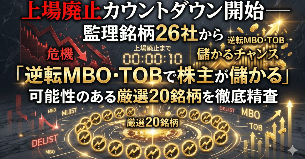 上場廃止カウントダウン開始──監理銘柄26社から「逆転MBO・TOBで株主が儲かる」可能性のある厳選20銘柄を徹底精査
