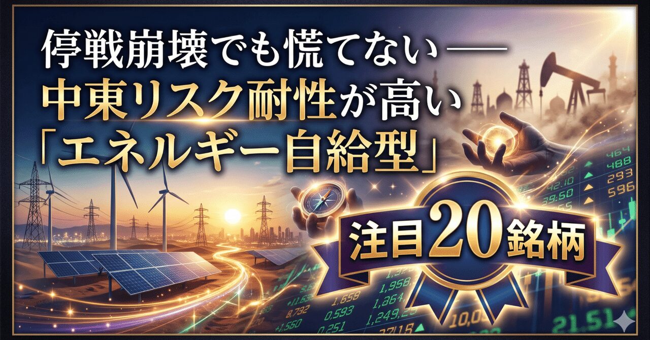 停戦崩壊でも慌てない ── 中東リスク耐性が高い「エネルギー自給型」注目20銘柄