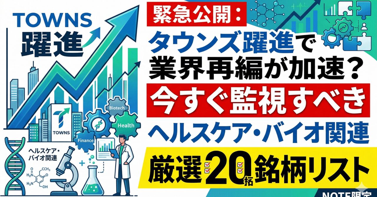 緊急公開：タウンズ躍進で業界再編が加速？今すぐ監視すべきヘルスケア・バイオ関連・厳選20銘柄リスト