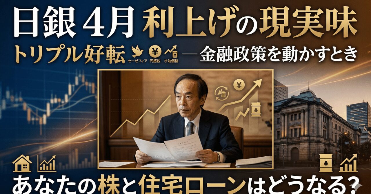日銀4月利上げの現実味が急浮上 ── 停戦・円高・原油安の「トリプル好転」が金融政策を動かすとき、あなたの株と住宅ローンはどうなる？