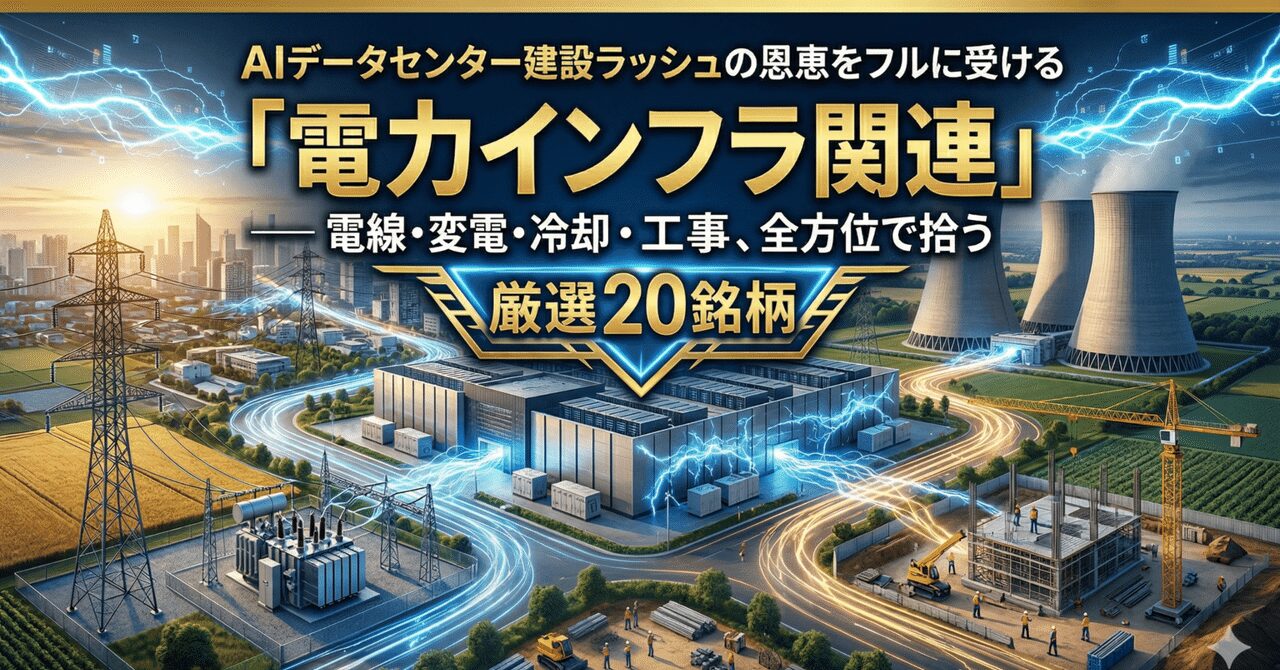AIデータセンター建設ラッシュの恩恵をフルに受ける「電力インフラ関連」厳選20銘柄 ── 電線・変電・冷却・工事、全方位で拾う