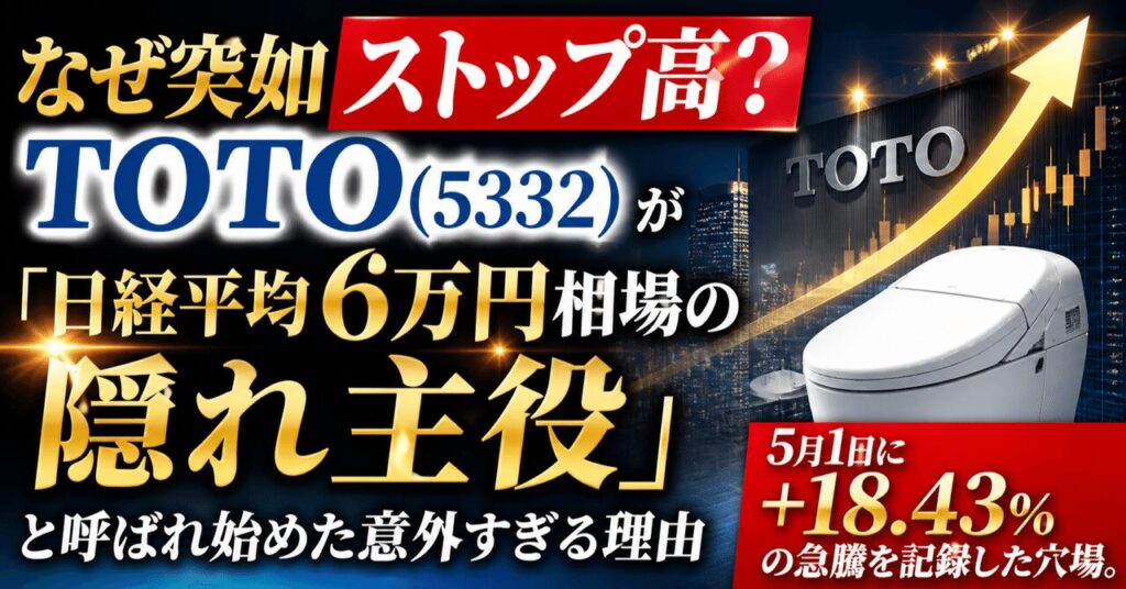 なぜ突如ストップ高？TOTO(5332)が「日経平均6万円相場の隠れ主役」と呼ばれ始めた意外すぎる理由 5月1日に+18.43%の急騰を記録した穴場。